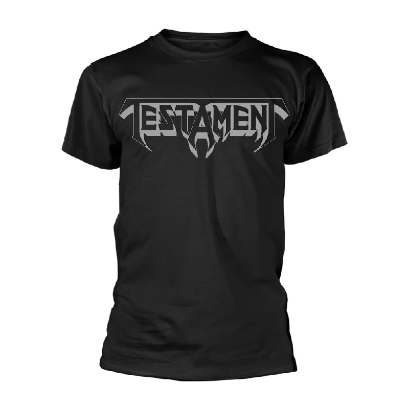 Testament Unisex T-shirt: Logo (Grey Print/Black Ts) Striped Floral Plaid