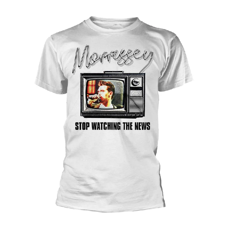 Morrissey Unisex T-shirt: Stop Watching The News Ribbed T-Shirt High Neck Heavyweight