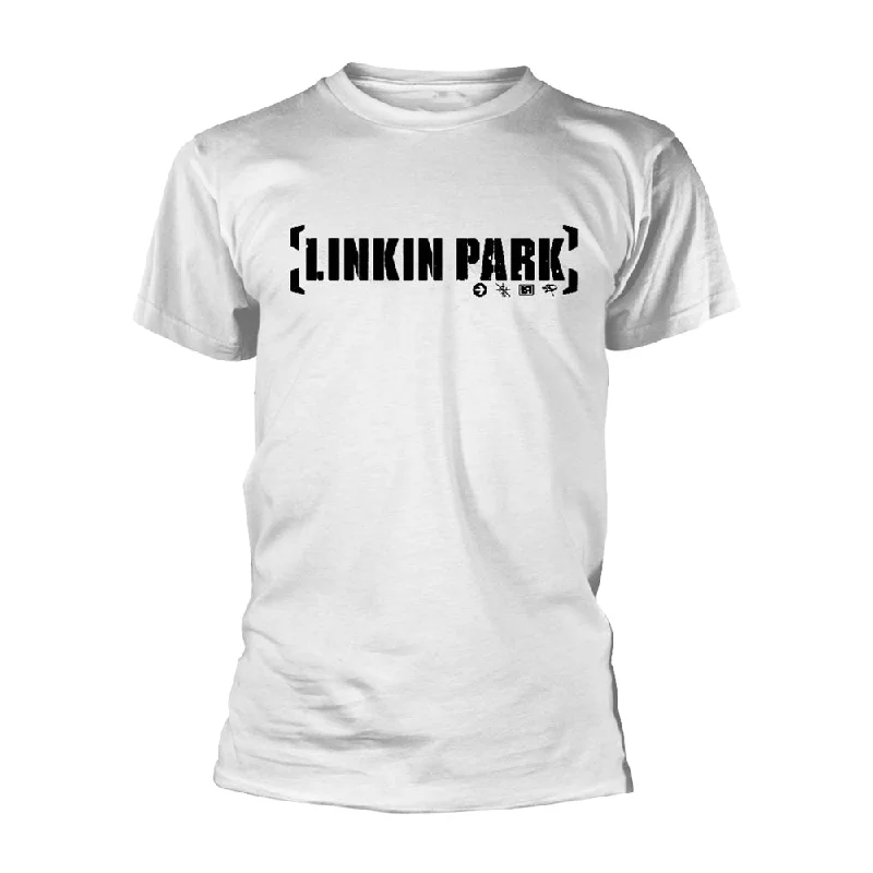 Linkin Park Unisex T-shirt: Bracket Logo (White) Mesh Blend Leather Blend Suede Blend