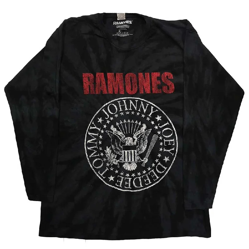 Ramones Unisex Long Sleeved T-Shirt: Presidential Seal (Dip-Dye) Mesh Fabric Canvas Fabric Denim Fabric