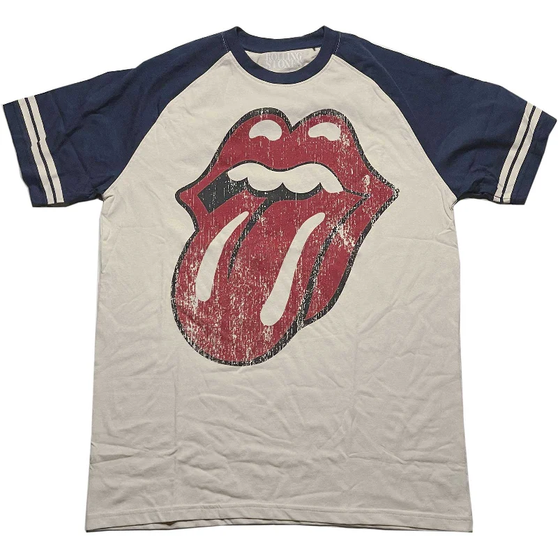 The Rolling Stones Unisex Raglan T-Shirt: Lick Spandex Blend Rayon Blend Denim Blend