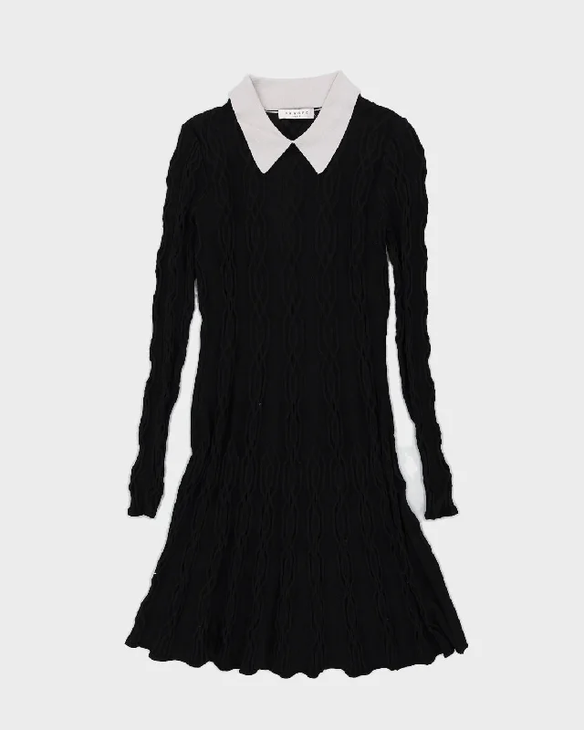 Sandro Black Knitted Midi Dress - S Elegant Pleated Sleeve Midi Dress