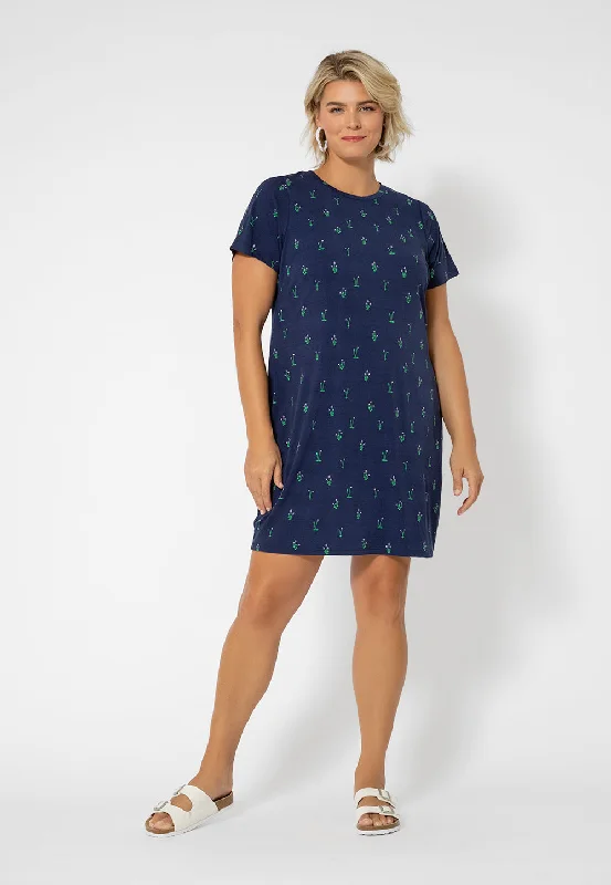 Leota Women's Print Short Sleeve T-Shirt Dress Blue Zippered Front Buttoned Front Snap Front