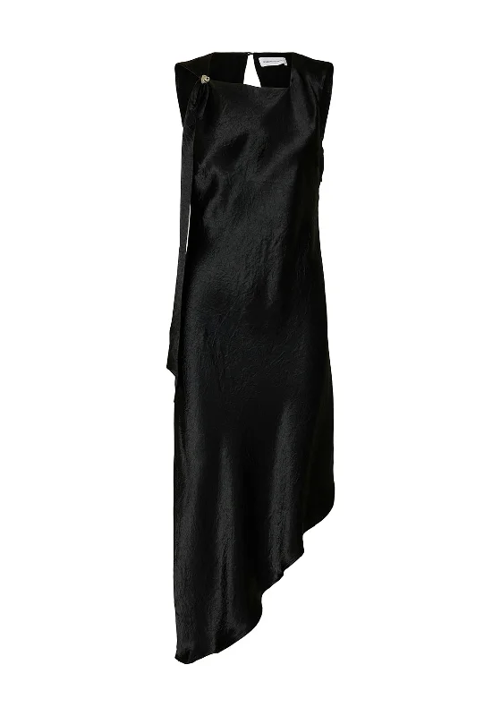 Selected Femme Elise Satin Crinkle Midi Dress, Black Comfortable Sleeveless Midi Dress