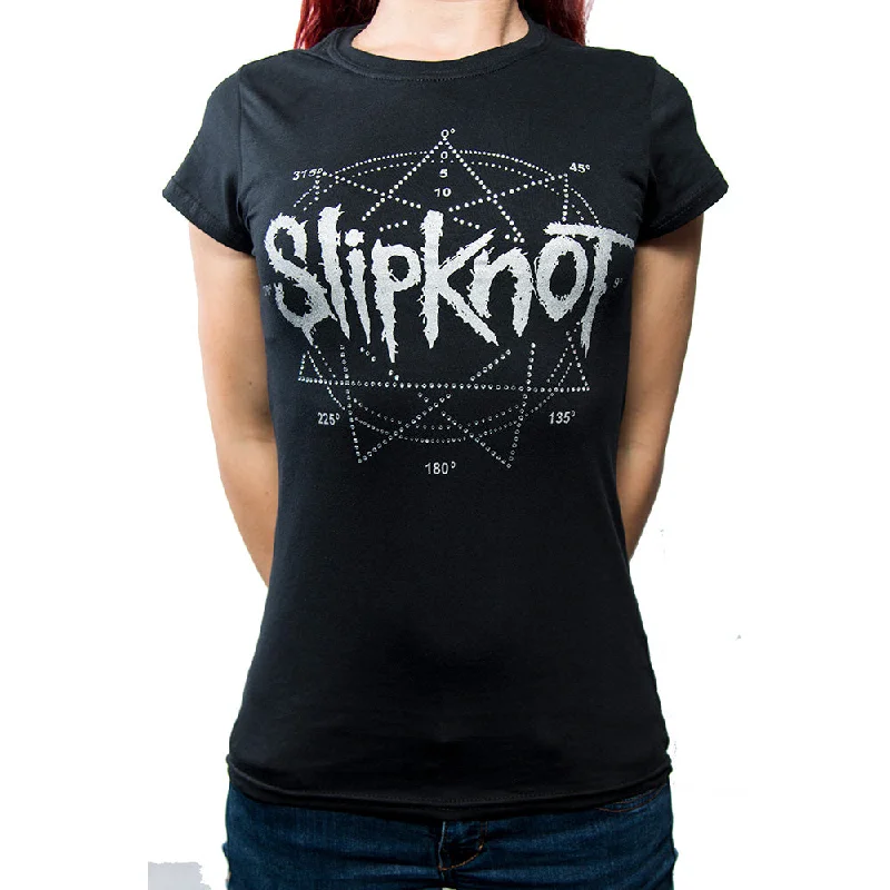 Slipknot Ladies Fashion T-Shirt: Logo Star (Diamante) Houndstooth Herringbone Solid