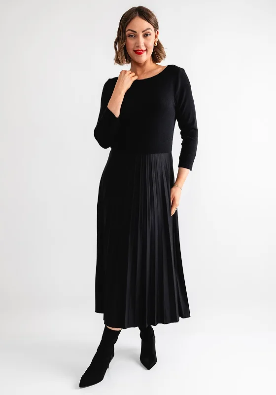 Street One Knit Pleated Midi Dress, Black Chic Lace Detail Midi Dress