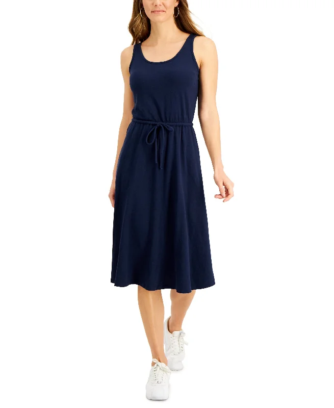 Style & Co Petite Cotton Drawstring Midi Dress Trendy Knit Midi Dress