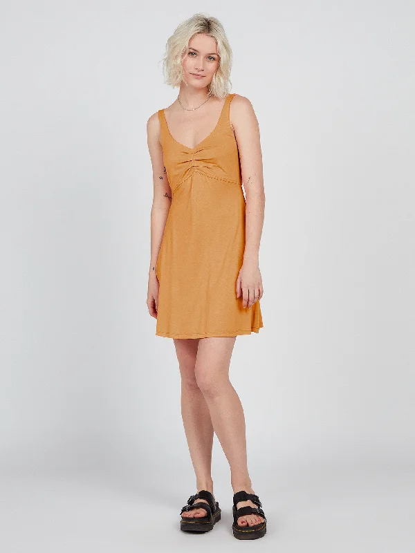 Swingin Summer Mini Dress - Bronze Modern Satin Mini Dress