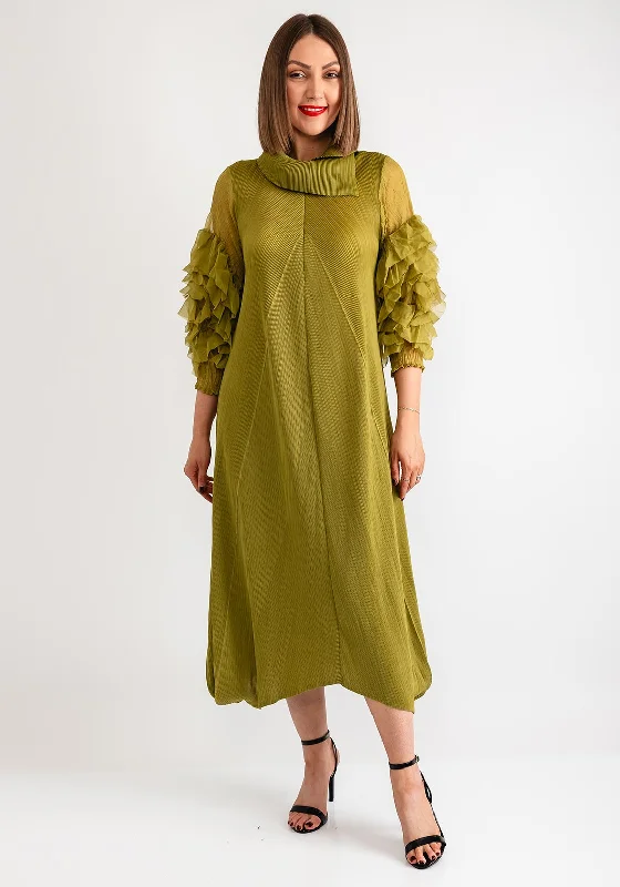 Thanny Collar Ruffle Sleeve Midi Dress, Olive Green Classic Black Midi Dress