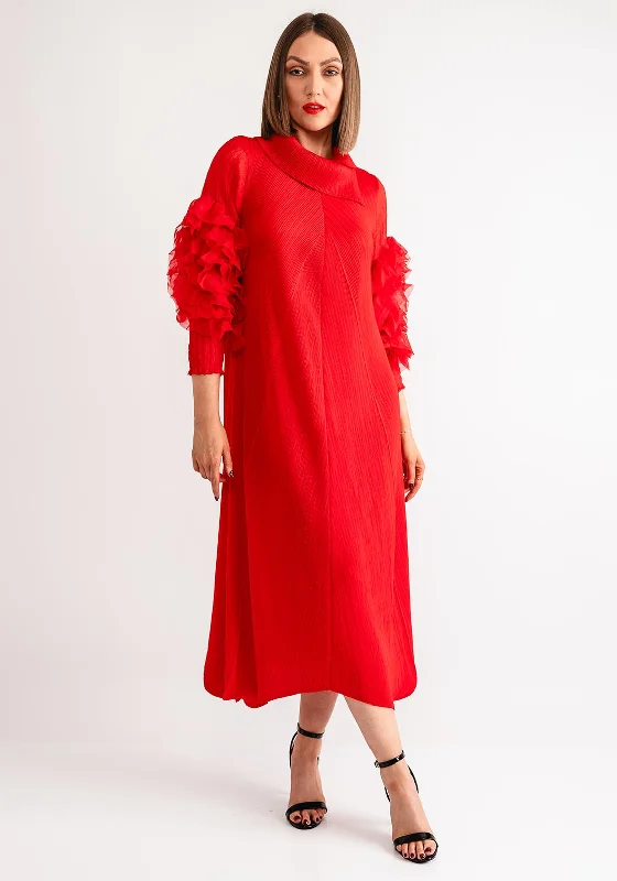 Thanny Collar Ruffle Sleeve Midi Dress, Red Comfortable Wrap Midi Dress