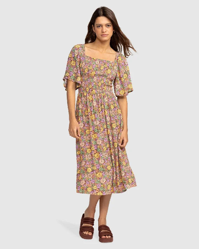 Womens Tropical Sunshine Midi Dress Cozy T-shirt Midi Dress