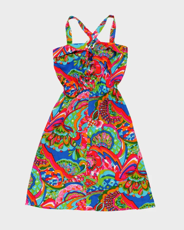 Vintage Handmade Psychedelic Print Mini Dress - XS/S Cozy A-Line Mini Dress