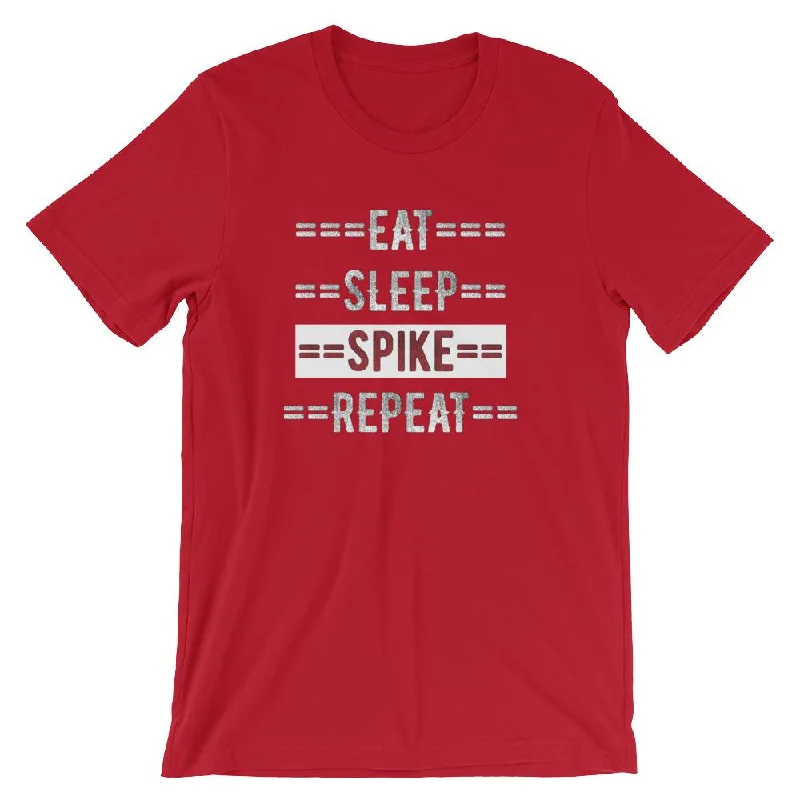 Volleyball Coach Short-Sleeve Gift T-Shirt - Eat Sleep Spike Repeat Hooded Caped Shawl Collar