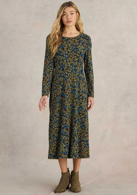 White Stuff Madeline Floral Jersey Midi Dress, Navy Chic Off-Shoulder Midi Dress