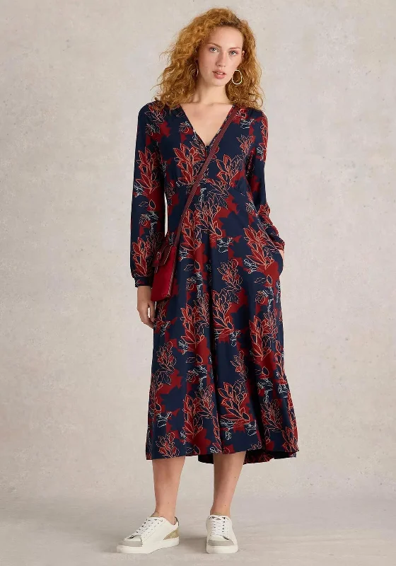 White Stuff Megan Floral Print Jersey Midi Dress, Navy Fashionable High-Low Midi Dress