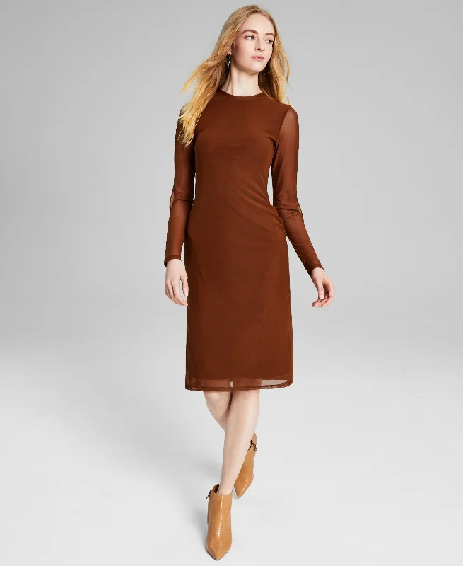 Women's Cutout-Long-Sleeve Midi Dress Cozy Ribbed Knit Midi Dress