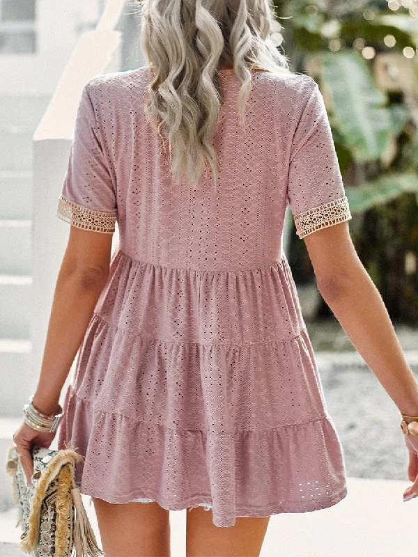 Women's Eyelet Lace Mini Dress Comfortable Linen Mini Dress