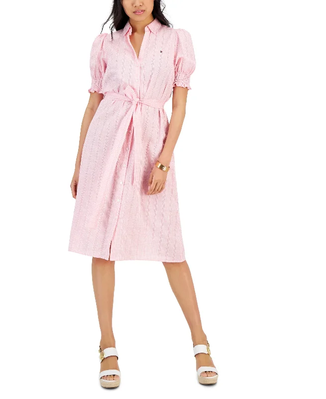 Women's Puff Sleeve Gingham Midi Dress Elegant Velvet Midi Dress