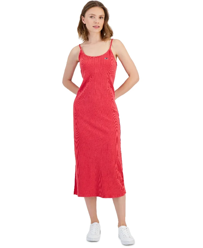 Women's Sleeveless Ribbed Midi Dress Trendy Smocked Waist Midi Dress