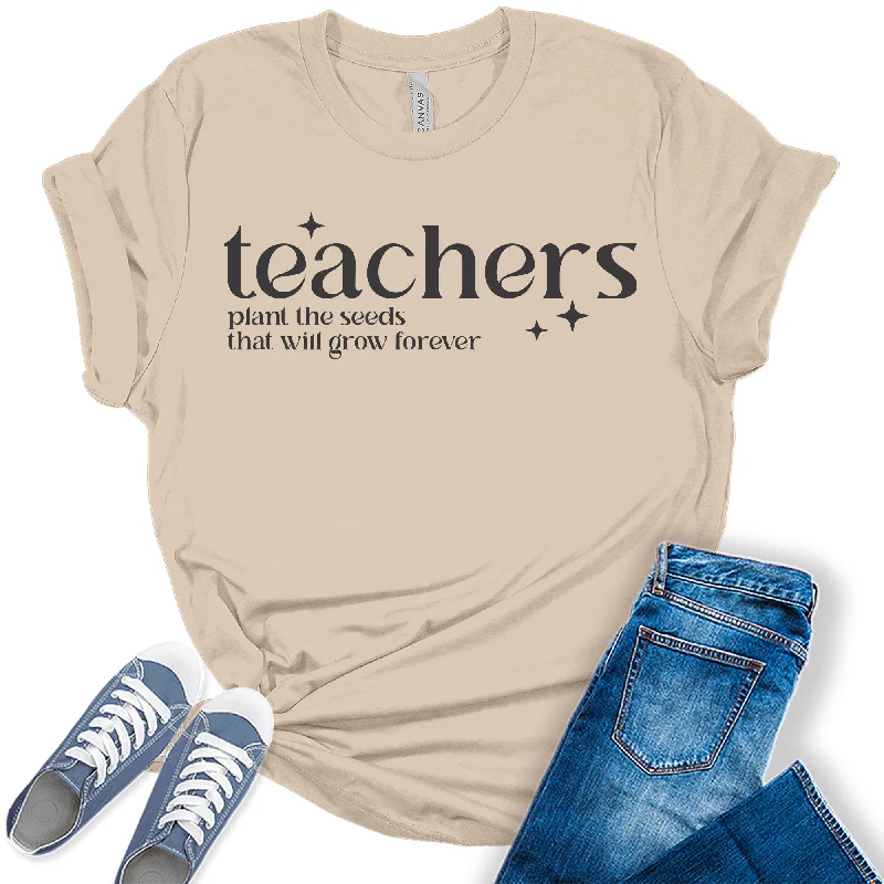 Women's Teachers Plant The Seeds Teaching Graphic Tees Print Jacquard Patchwork