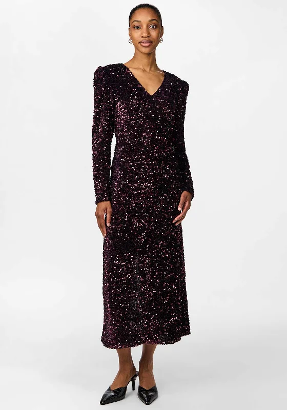 Y.A.S Sativo Sequin Midi Dress, Purple Comfortable Knitwear Midi Dress