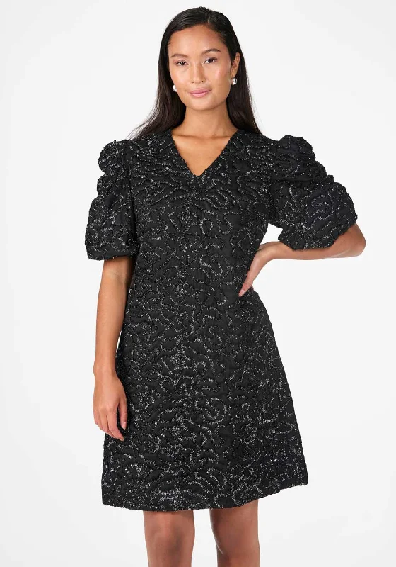 Y.A.S Vimala Shimmer Mini Dress, Black Cozy Knit Mini Dress