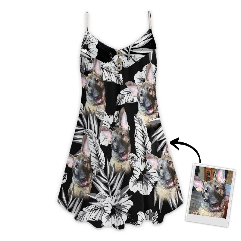 Custom Flowers Pattern Cami Dress Personalized Gift For Dog Mom (Black Color)