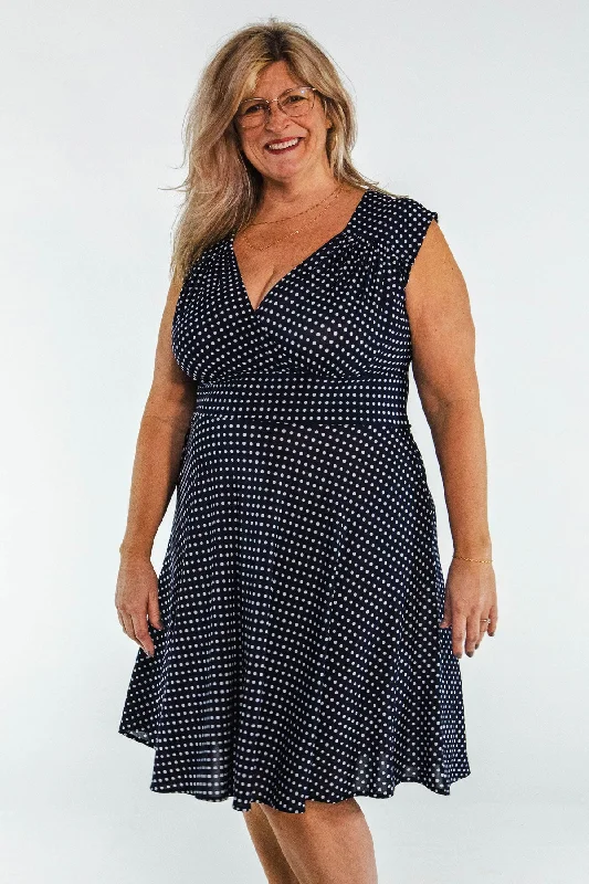 Nora Dress - Navy and White Micro Dot