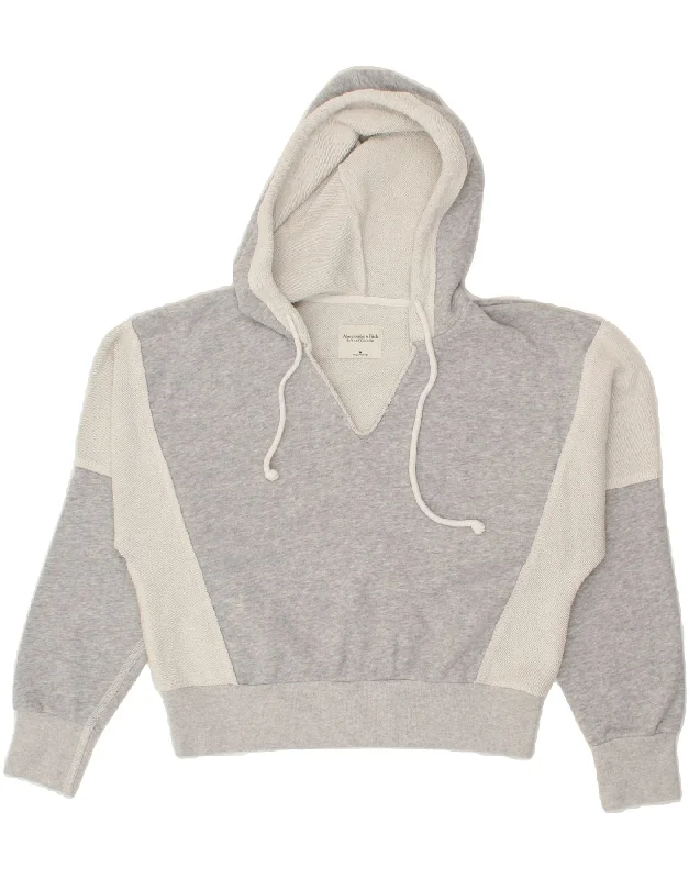 ABERCROMBIE & FITCH Womens Crop Hoodie Jumper UK 12 Medium Grey Hoodie with Bell Sleeves Flared Feminine