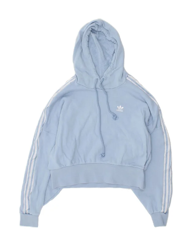 ADIDAS Womens Crop Hoodie Jumper UK 8 Small  Blue Hoodie with Emblem Brand Identity