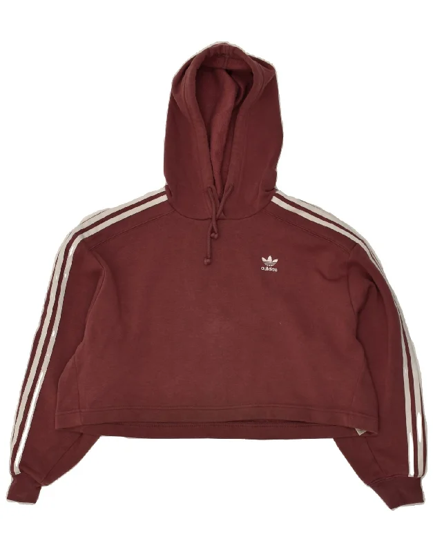 ADIDAS Womens Crop Oversized Hoodie Jumper UK 10 Small  Maroon Cotton Hoodie with Half-Zip Sporty Casual