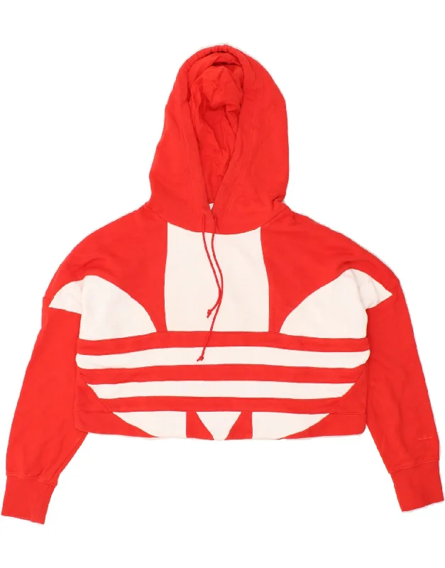 ADIDAS Womens Graphic Crop Hoodie Jumper UK 6 XS Red Cotton Cotton Hoodie Fleece Lining Warmth