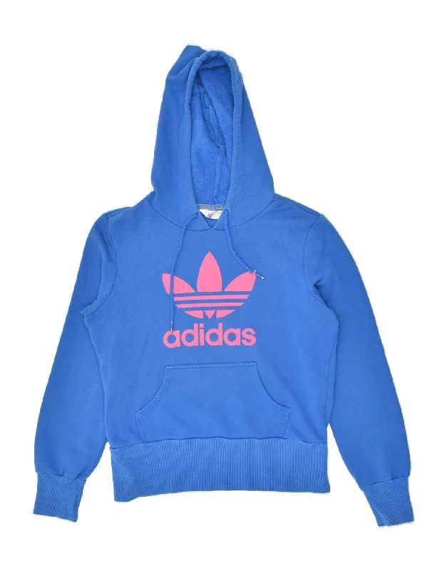 ADIDAS Womens Graphic Hoodie Jumper EU 40 Medium Blue Hoodie with Logo Branding Identity