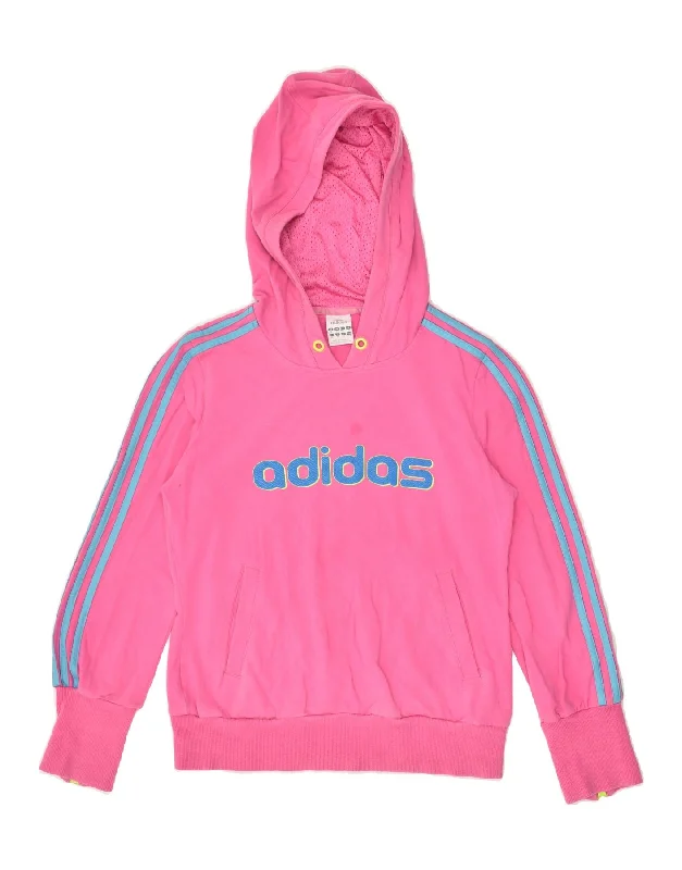 ADIDAS Womens Graphic Hoodie Jumper UK 14 Large Pink Cotton Hoodie Sweatshirt Pullover