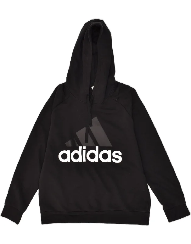 ADIDAS Womens Graphic Hoodie Jumper UK 20/22 XL Black Cotton Hoodie with Slit Hem Functional Movement