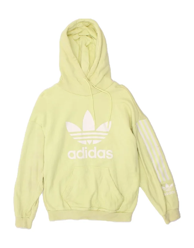 ADIDAS Womens Graphic Hoodie Jumper UK 6 XS Green Cotton Hoodie with Frayed Bohemian Relaxed