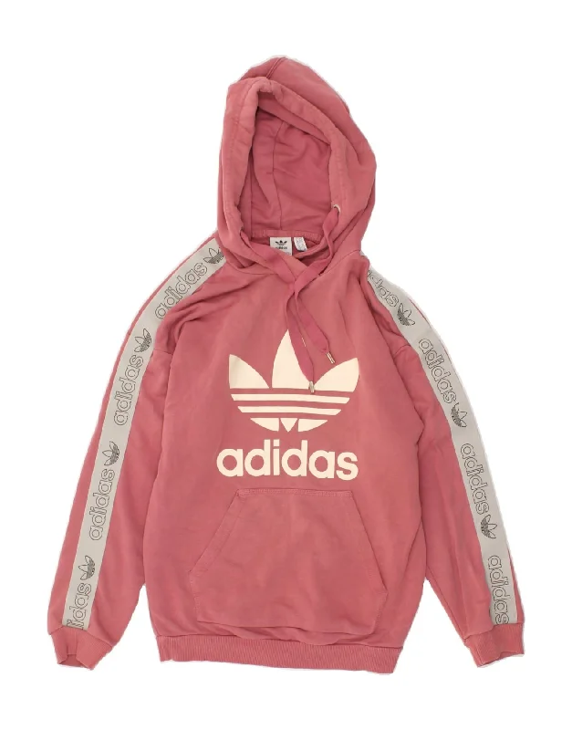 ADIDAS Womens Graphic Hoodie Jumper UK 6 XS Pink Cotton Hoodie with Slit Hem Functional Movement