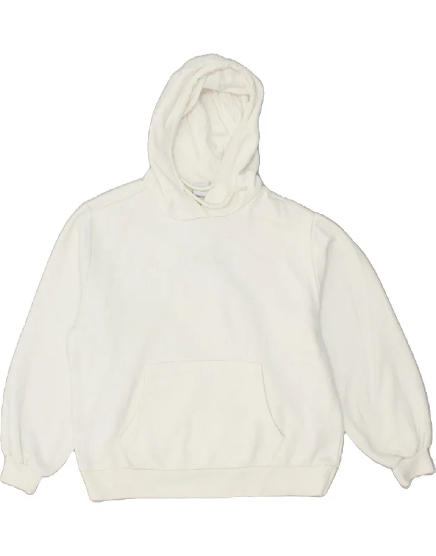 ADIDAS Womens Hoodie Jumper UK 10 Small White Cotton Hoodie with Hidden Zipper Minimalist Clean