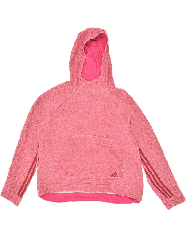 ADIDAS Womens Hoodie Jumper UK 16/18 Large Pink Cotton Hoodie with Velcro Closure Adjustable Secure