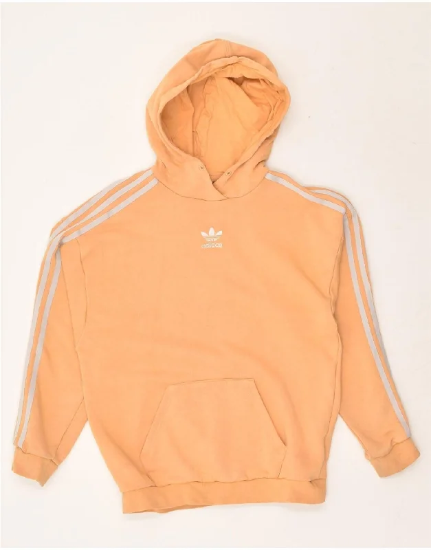 ADIDAS Womens Hoodie Jumper UK  6 XS Orange Cotton Hoodie with Patch Decorative Personalized