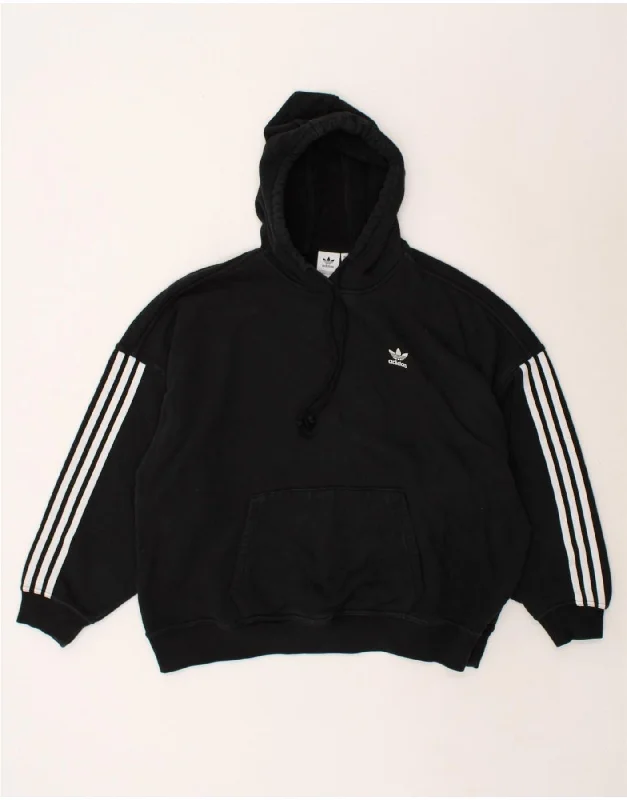 ADIDAS Womens Oversized Hoodie Jumper UK 12 Medium  Black Cotton Hoodie with Back Slit Movement Comfort