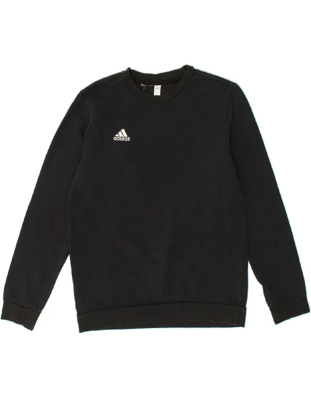 ADIDAS Womens Sweatshirt Jumper UK 12/14 Medium Black Cotton Hoodie with Elastic Cuffs Stretchable Comfortable