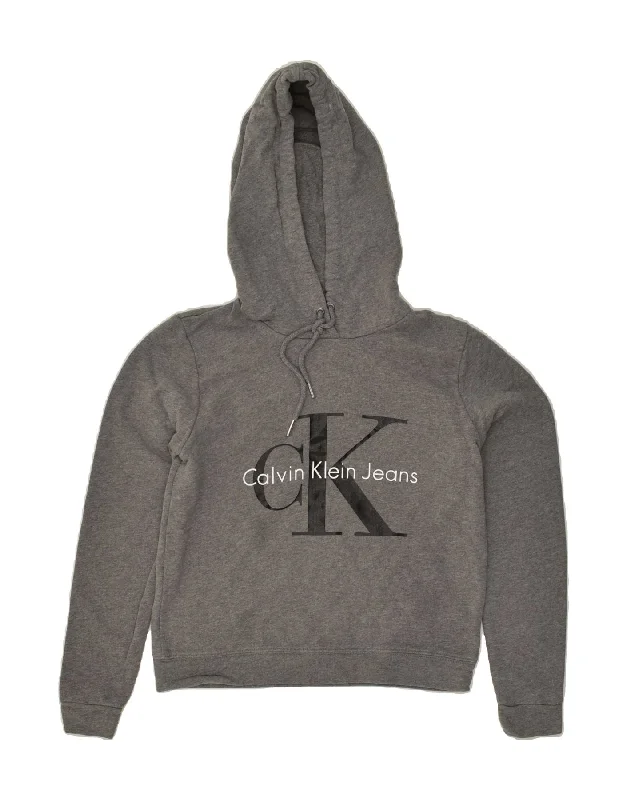 CALVIN KLEIN Womens Graphic Hoodie Jumper UK 6 XS Grey Cotton Hoodie with Slim Fit Tailored Modern