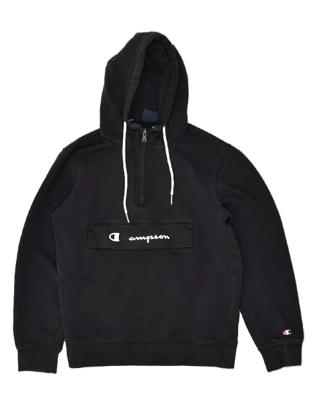 CHAMPION Womens Graphic Hoodie Jumper UK 6 XS Black Cotton Hoodie with Slit Hem Functional Movement