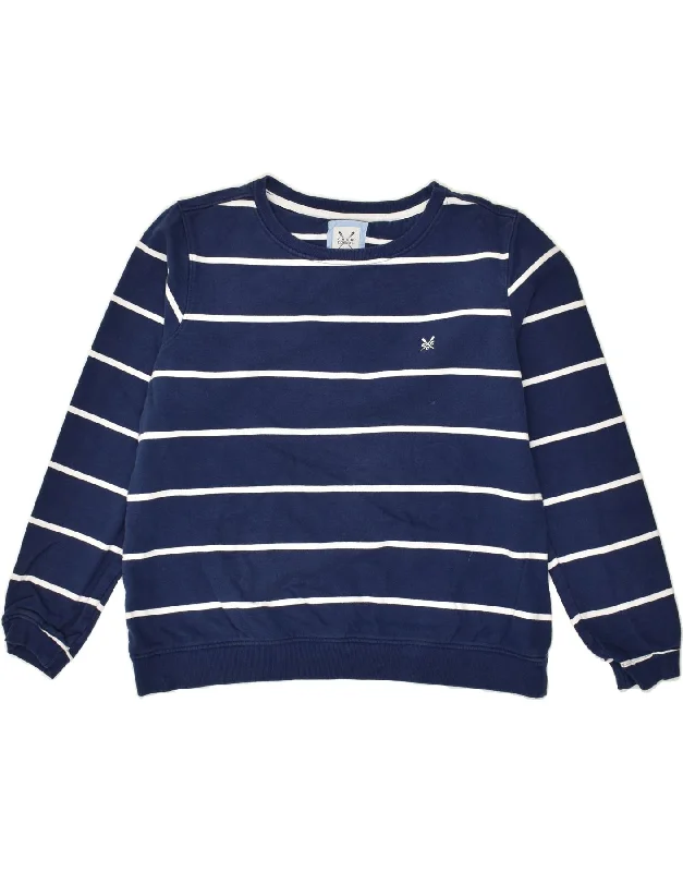 CREW CLOTHING Womens Sweatshirt Jumper UK 14 Large Navy Blue Striped Hoodie with Bell Sleeves Flared Feminine