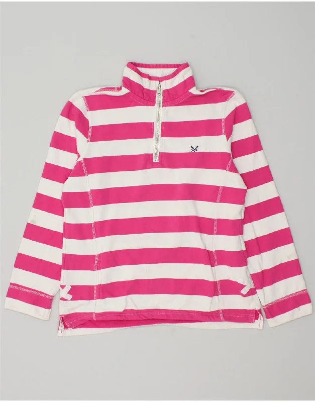 CREW CLOTHING Womens Zip Neck Sweatshirt Jumper UK 12 Medium Pink Striped Hoodie with Elastic Cuffs Stretchable Comfortable