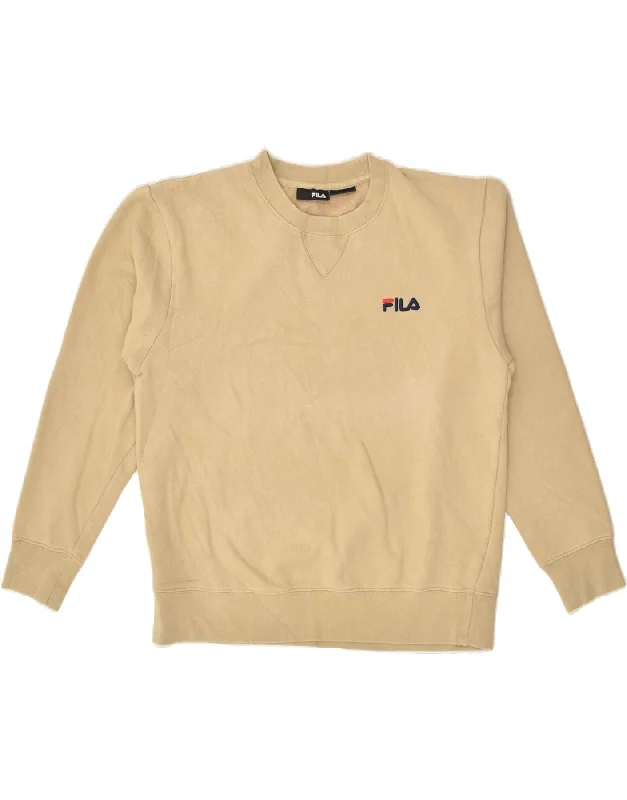 FILA Womens Sweatshirt Jumper UK 14 Medium Beige Cotton Hoodie with Hem Lace Feminine Delicate