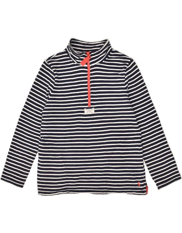 JOULES Womens Zip Neck Sweatshirt Jumper UK 8 Small Navy Blue Striped Hoodie with Crew Neck Simple Timeless