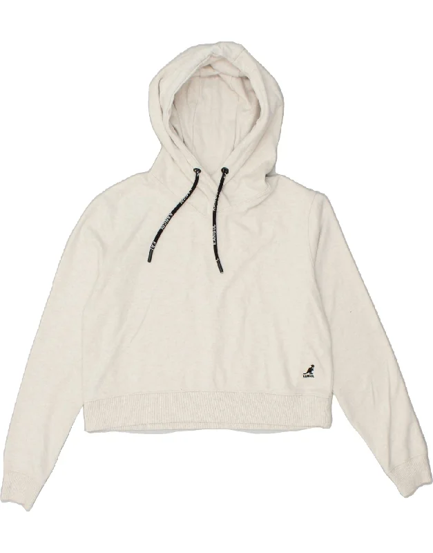 KANGOL Womens Crop Hoodie Jumper UK 10 Small Off White Cotton Hoodie with Half-Zip Sporty Casual