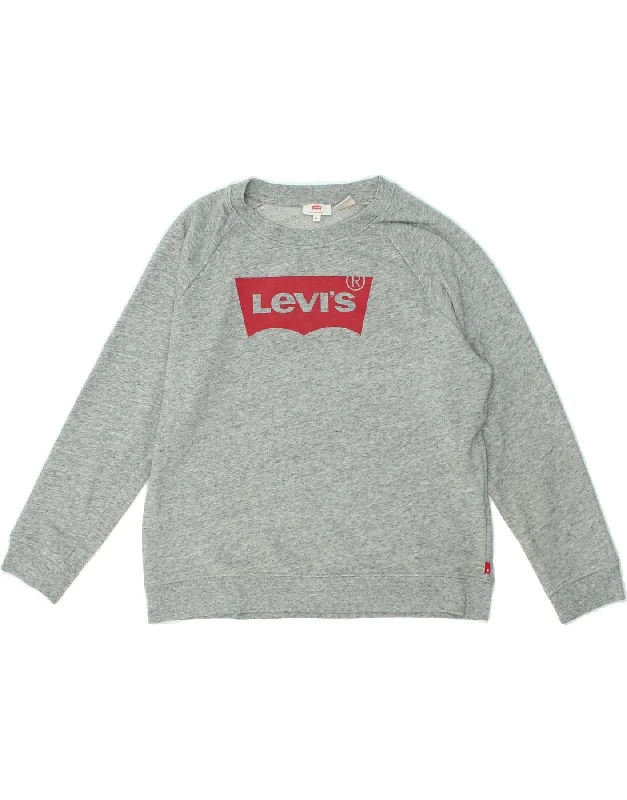 LEVI'S Womens Loose Fit Graphic Sweatshirt Jumper UK 14 Medium Grey Hoodie with Relaxed Fit Easy Casual